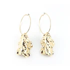Hoop Earring Gold Plated Irregular Shape Pendant Hoop Earring