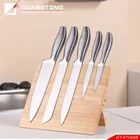 Set 6 Pcs Stainless Steel Hollow Handle Kitchen Knife Set With Rubber Wood Magnet Block