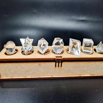 Wholesale Crystal Quartz 7pc Sacred Geometry Set with wooden box : Wholesale Platonic Solid Crystals geometry set best quality