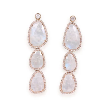 Natural Pave Diamond Moonstone Dangle Earrings 14k Solid Gold Fine Jewelry Wholesaler Gemstone Fine Jewelry Manufacturer