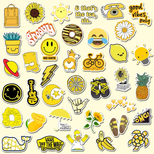 50 Pcs Laptop Cartoon Stickers Bicycle Yellow Trolley case waterproof Decals 