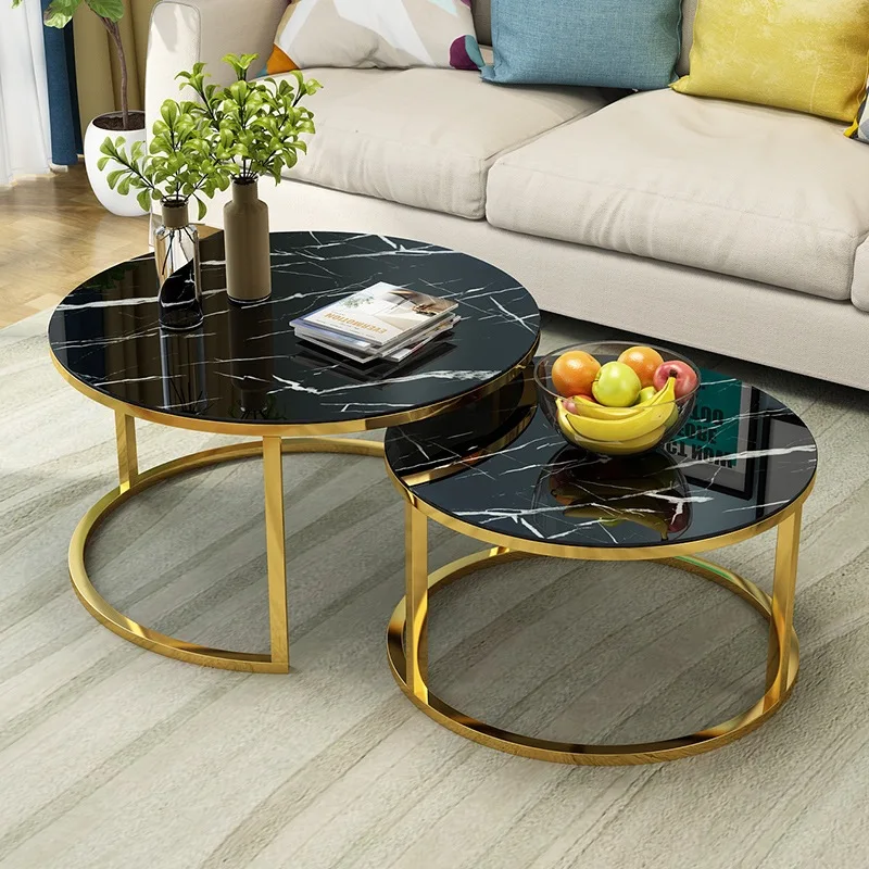Nordic Round Marble Luxury Coffee Table Set Modern Living Room Furniture Stainless Steel Otros Muebles De Sala Coffee Table