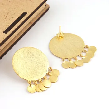 Simple fashion coin design brushed finishing round metal plain earring gold/silver plated custom made girls drop dangle earring