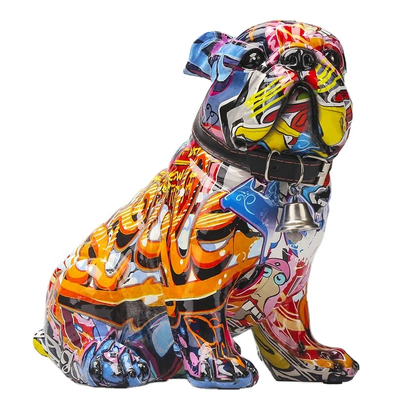 Graffiti Hand-painted Resin Craft Bulldog Figurine Colorful Dog Sculpture Statue 
