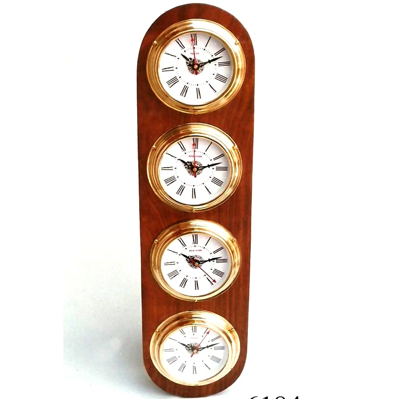 Vintage style Brass Wooden Wall Clock~World Time Clock Wall Decor Nautical Gift 