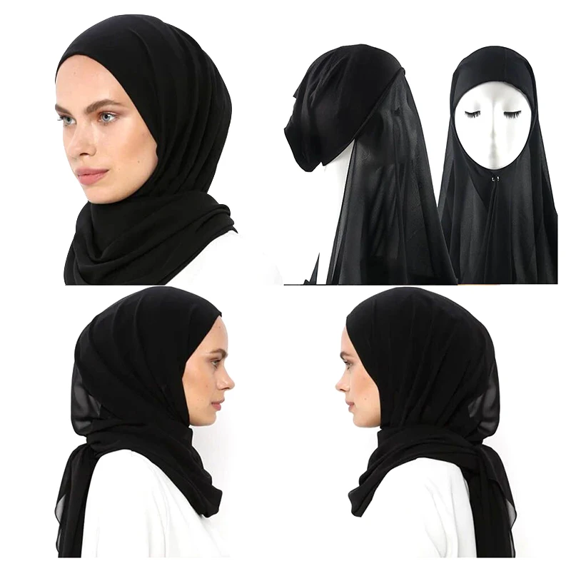 instant chiffon hijab with cap