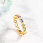 Jewelry Latest New Rainbow 18k Gold Rings Fashion Women Jewelry 18K Yellow Gold Multicolor Rainbow Sapphire Ring