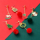 Ball Earrings 2021 Popular Alloy Hair Ball Snowman Christmas Boots Christmas Tree Drop Earrings Women