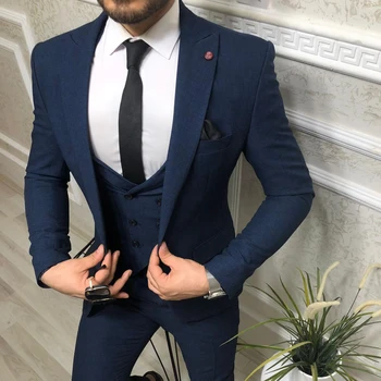 Men suit 3 pieces ( jacket + vest + pants ) Made in TURKEY Wool fabric high quality fashion blazzer clothing male suits cheap