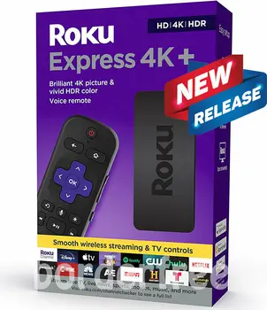 Buy With Confidence New Roku Express 4K+ Streaming Media Player HD/4K/HDR, wireless, voice remote, HDMI