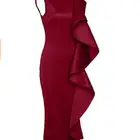 Mother Women's Maroon Clubwear Dress Sleeveless Ruffles Bodycon Cocktail Party Dress Mother Of The Bride Clothing