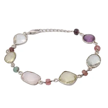 Classic Natural Multi stones Bracelet Colorful gemstones 925 Sterling Silver Bracelet Jewelry for party
