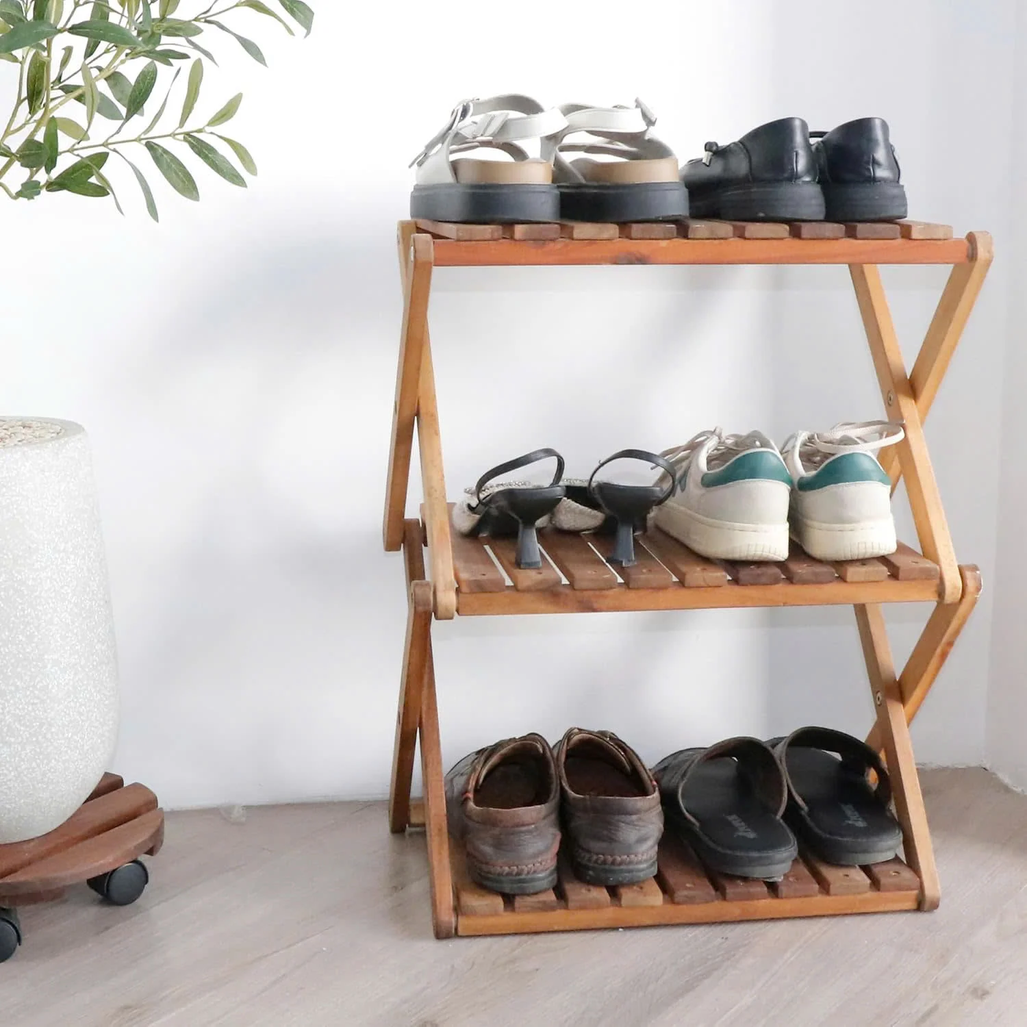 Bamboo & Acacia Wood Durable & Eco-friendly Minimalist Shoe Rack for ...