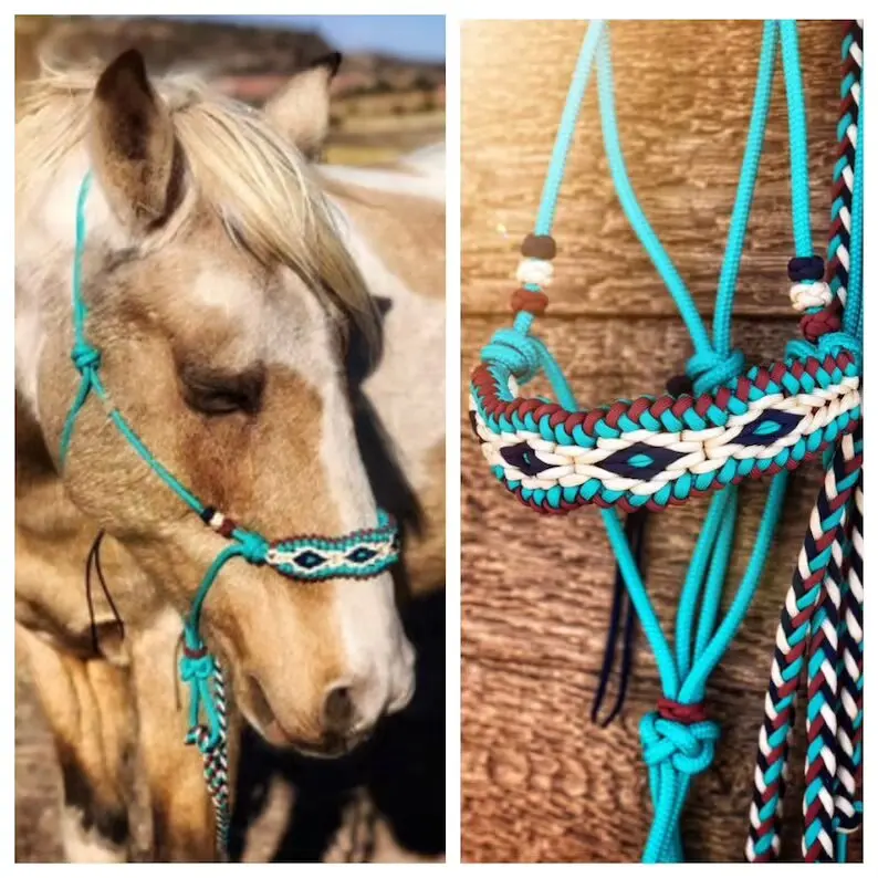 High Quality Hand Tooled Soft Rope Horse Halter Matching Lead Big