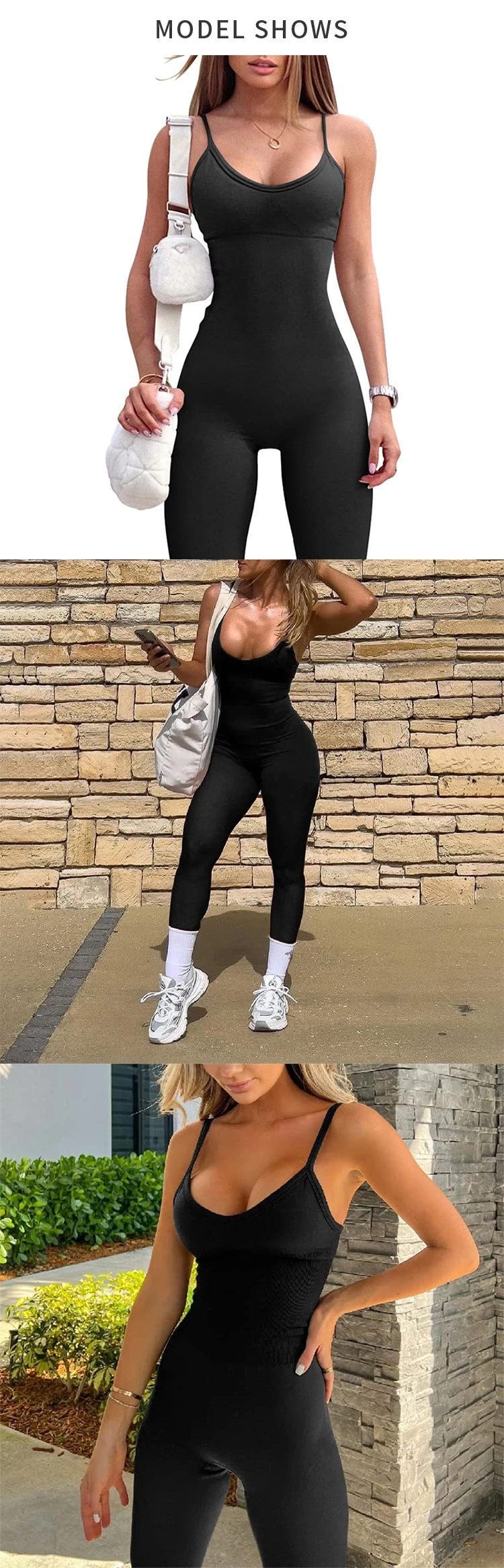 Womens Seamless Spaghetti Strap Athleisure Yoga Workout Gym Leggings Padded Bra Jumpsuit Fitness