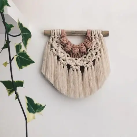 Handcrafted Macrame Wall Hanging Distinctive Home Decor Piece Featuring Sculptural Knots Patterns Wooden Boho Modern Design