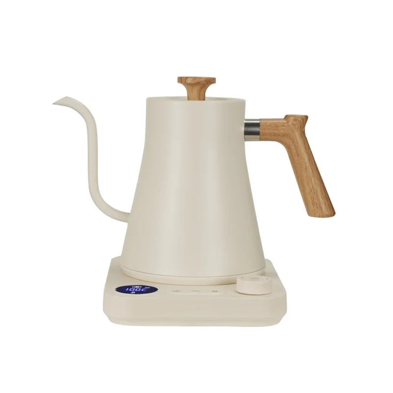 Electric Gooseneck Kettle with Digital Display, 1L Capacity, Wood Handle Pour Over Coffee & Tea Brewing