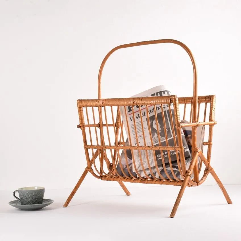 Tabletop Rattan Newspaper A4 Paper Holder Rack Office Decoration and Organization Racks for Desk Magazine File Holders