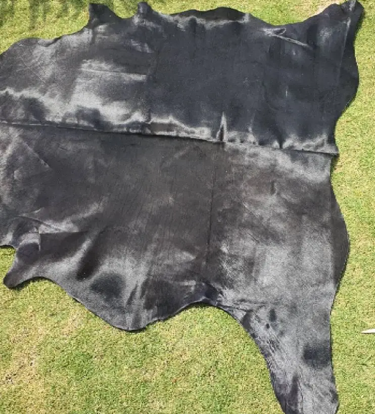 Shining Black Cowhide Rug - Large and Small Black Cow Hide - Rug for Bedroom - Dyed Black Colour - Jet Black Cowhide