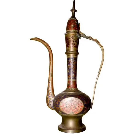 Vintage Solid Brass Aftoba Enamel Pitcher in Custom SIzes, Brass Aftaba Vintage Pitcher, Middle Eastern Tea Pot Antique