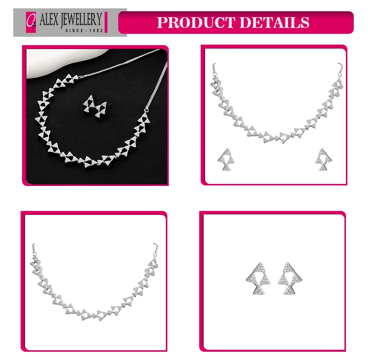 Triangular Link AD Dazzle Necklaces Set Silver Gold Plated
