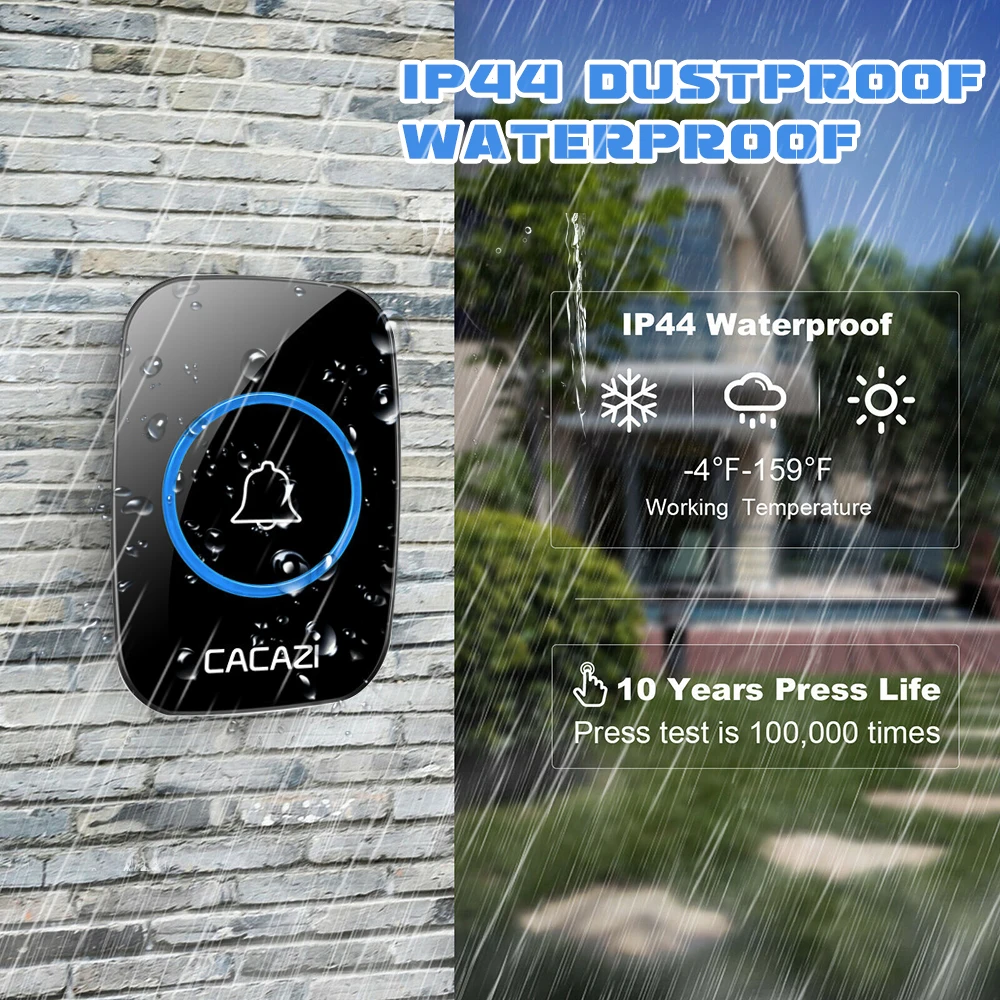 Беспроводной дверной звонок в комплекте штепсельный приемник пейджер для пожилых людей водонепроницаемая кнопка диапазон работы 1000 футов 5 уровней громкости 60