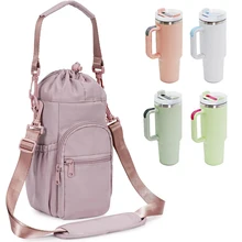 Custom Large Reusable Portable Hands-free Waterproof Insulated Water Bottle Sleeve Holder Carrier Sling Bag With Phone Pocket