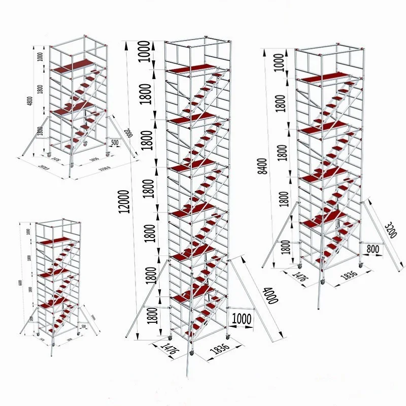 Durable 6m-12m Mobile Scaffold Tower Ladder Aluminium Rolling ...
