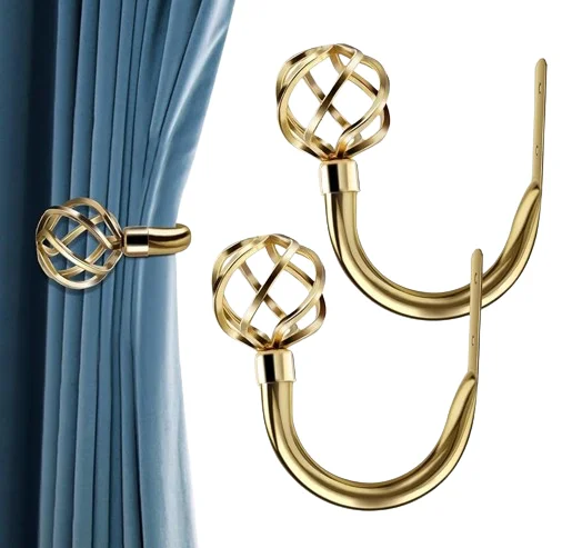 Accroches Rideaux Sans Perçage Dorées - Design Feuille Métallique élégant - Lot De 4 Pièces - Pour Salon, Chambre, Salle De Bain