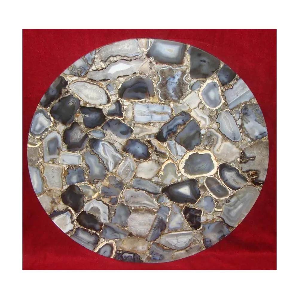 Handmade Gemstone Beautiful Round Shape Agate Table Top