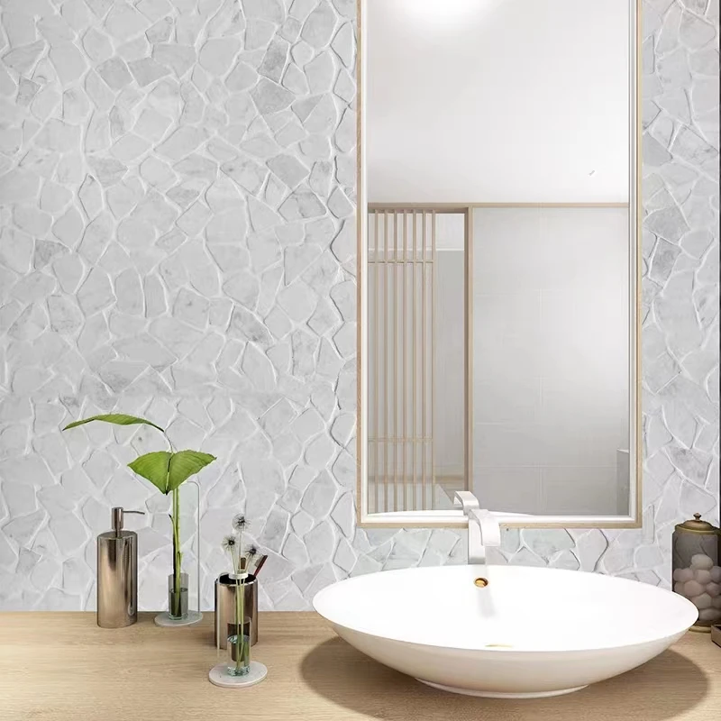 Tumbled Irregular Pebble Carrara White Marble Mosaic Tile For Wall ...