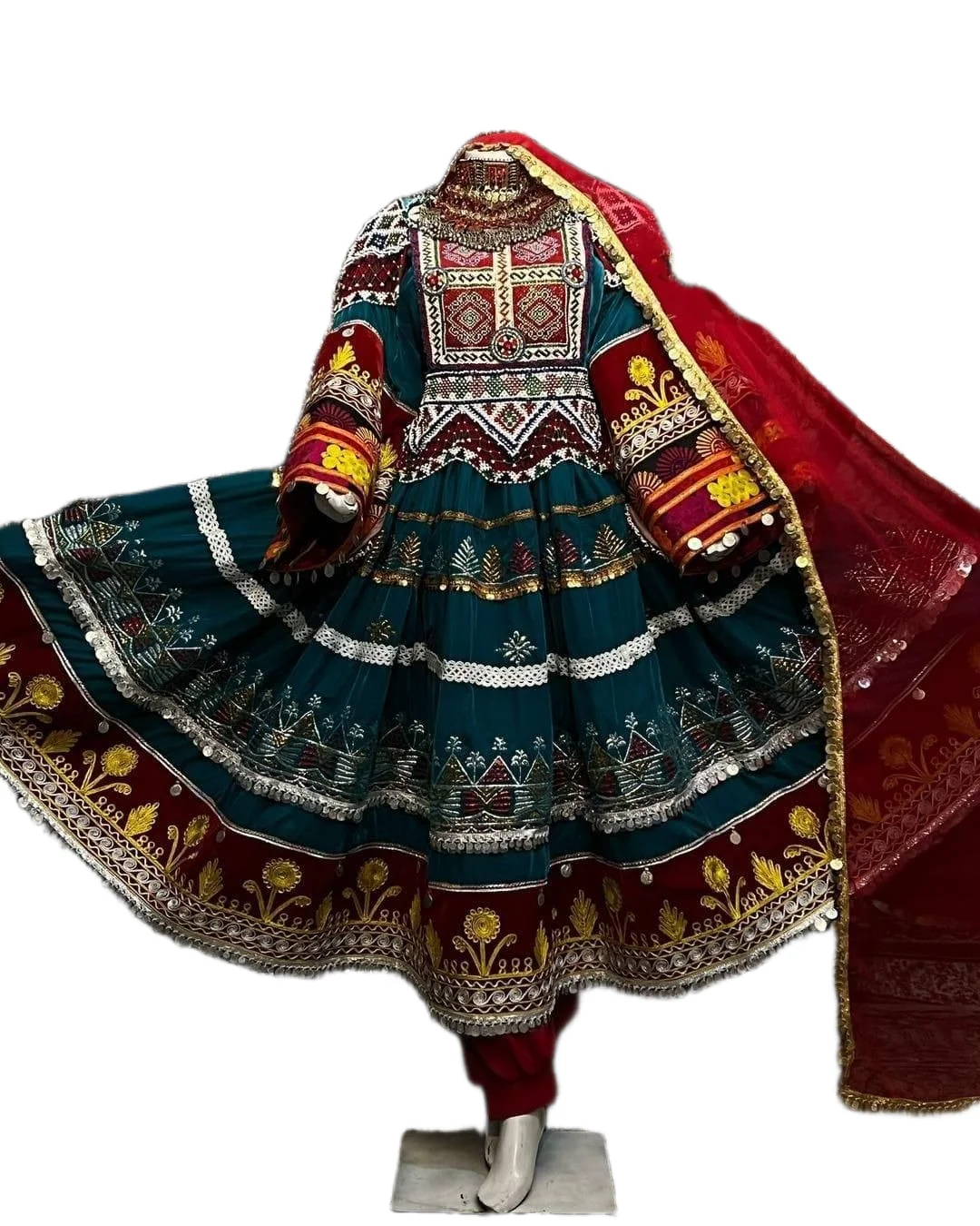Elegant Afghani Women Chiffon Dress Colorful Handmade Traditional Ethnic Fashion High Quality Maxi Natural Button Daily Wear