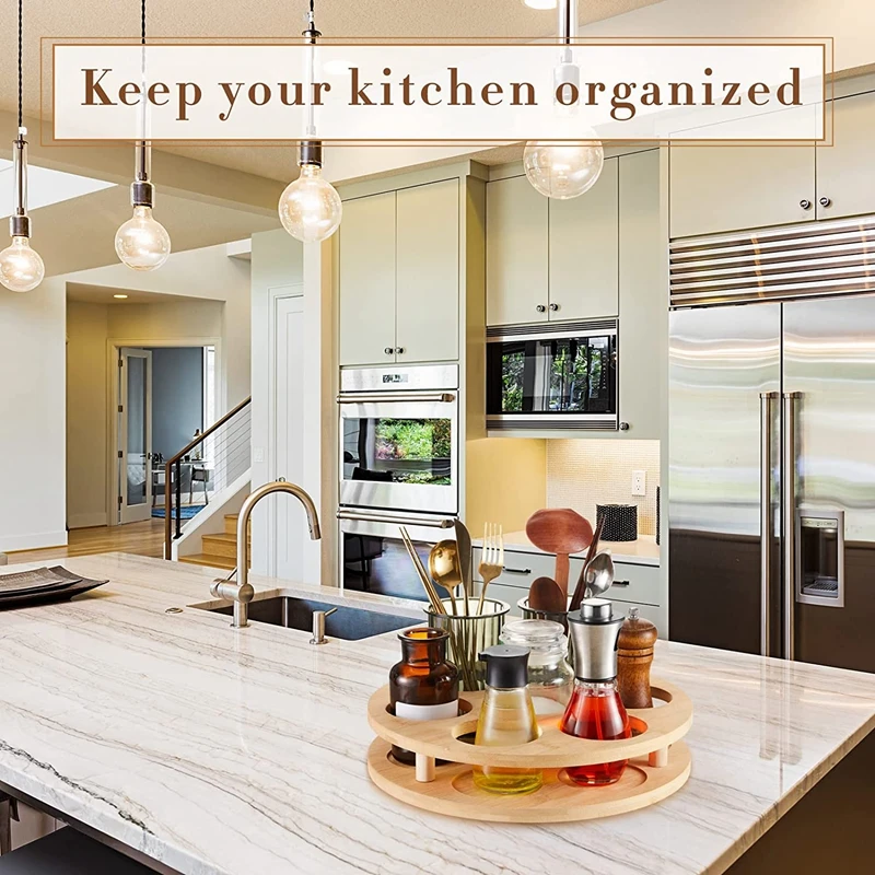 Coffee Syrup Organizer Rotating Coffee Syrup Rack Bamboo Revolving