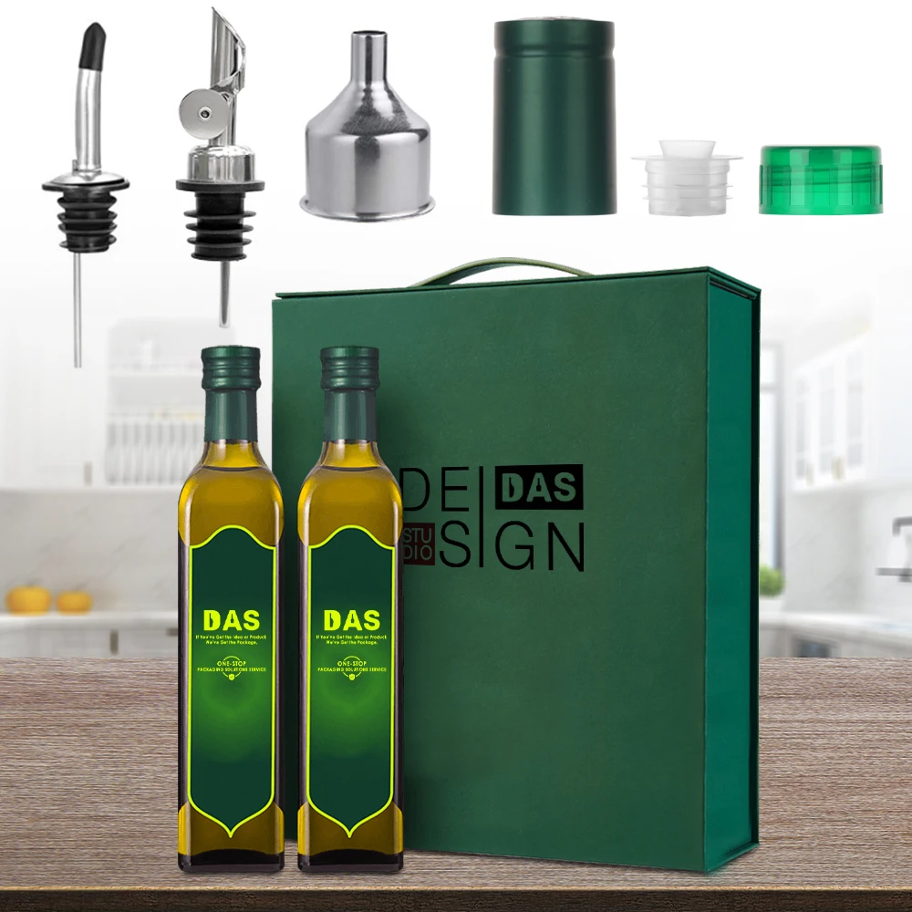 Empty 100ml 250ml 500ml 1L Clear Square 750ml Olive Oil Glass Syrup Dispenser Bottles With Easy Pour Spout Set