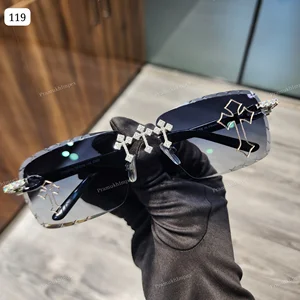 Hip Hop Moissanite Diamond Iced VVS D Cross Design Purple Glass Lenses Sunglasses Indian Suppliers Fashion Jewelry Men