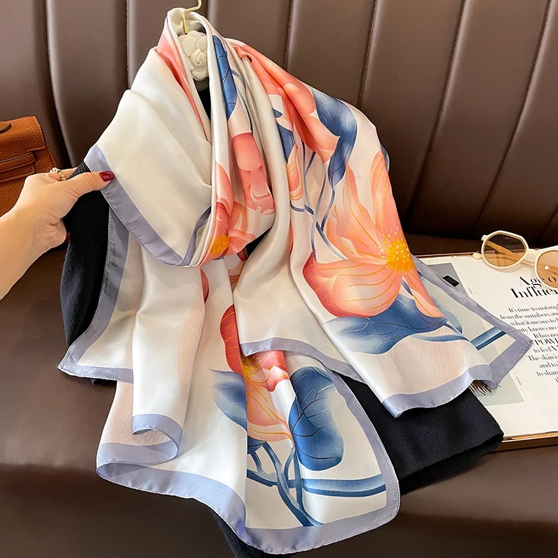 Wholesale Newest Arrive Fashion Women's Design Scarves Luxury Brand Pattern  Custom Long Turkish Chiffon Silk Scarf