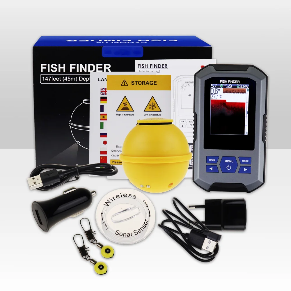 top rated portable fish finders ESANHAO Finder Wireless Sonar & Radio Sensor Depth Finder with Fish Size, Water Temperature, Bottom Contour, Color LED Display Black/White Model fit for Boats Kayaks Fishing : Electronics a cutting LUCKY Portable Fish Finder,Handheld Waterproof