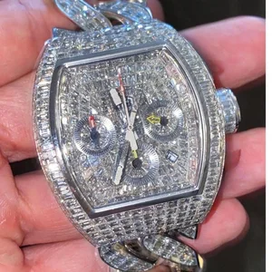 Latest Trending Style Iced Hip Hop Exclusive Baguette Moissanite Mens Diamond Watch VVS Clarity Antique Business Luxury