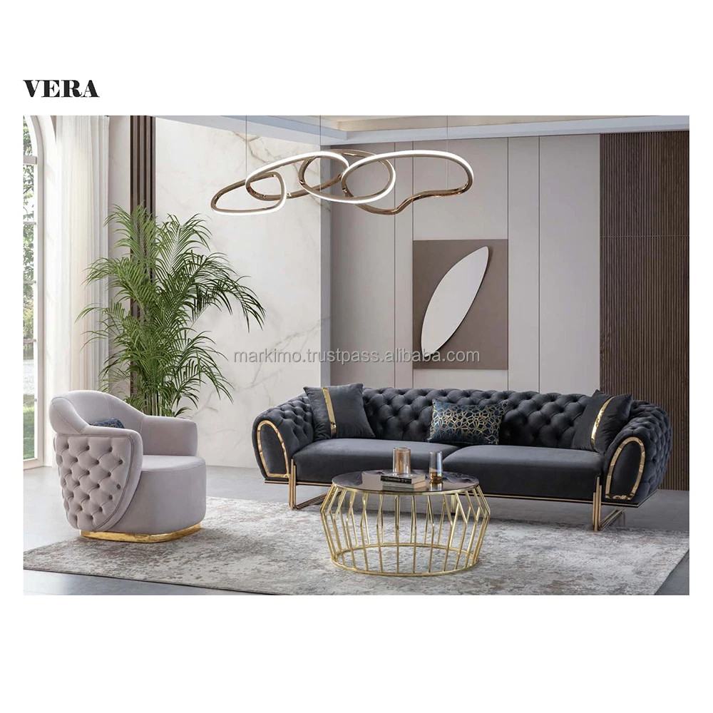 Turkish Luxury Sofa Set Tufted Upholstered Coach Modern European Living