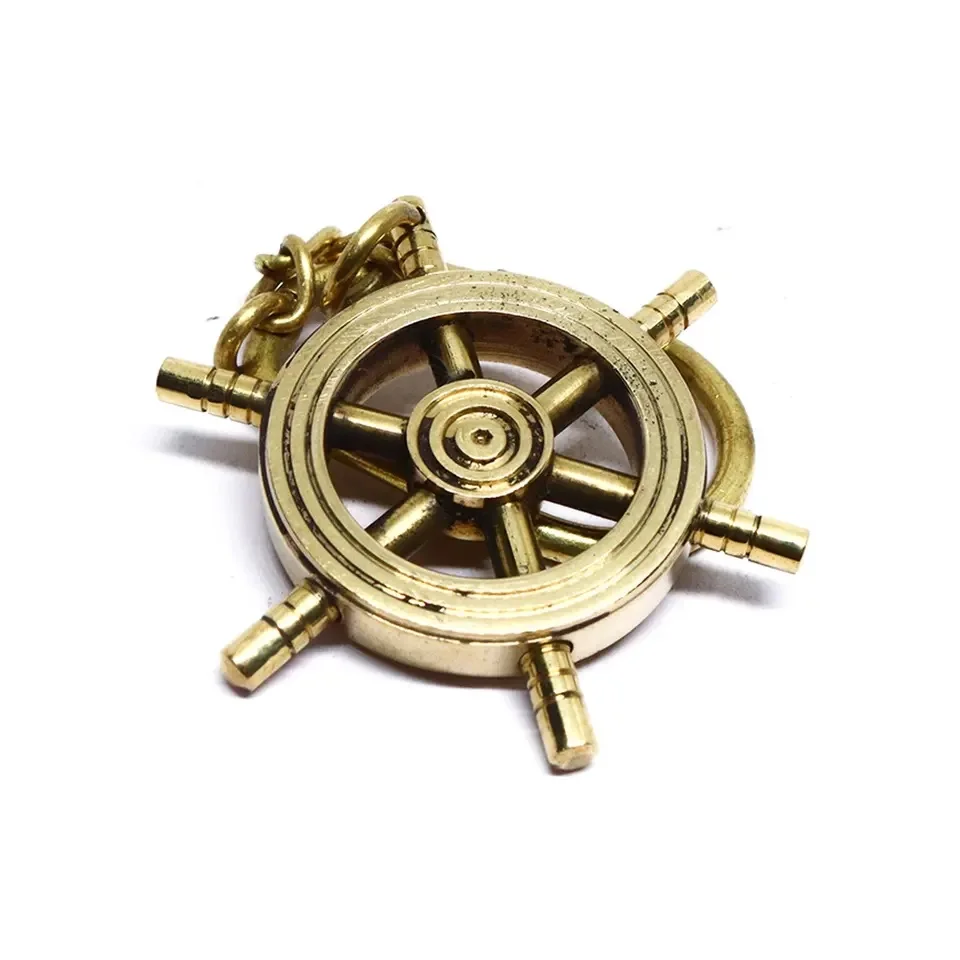 Handmade Vintage Nautical Brass Ship Helm Wheel Keychain