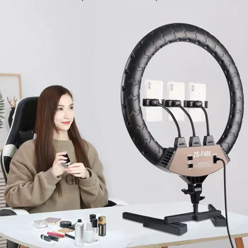 LED Ring Light F488 22 Inch Large Aperture Double Color Temperature Beauty Photography Live Anchor With Cargo Light detail image