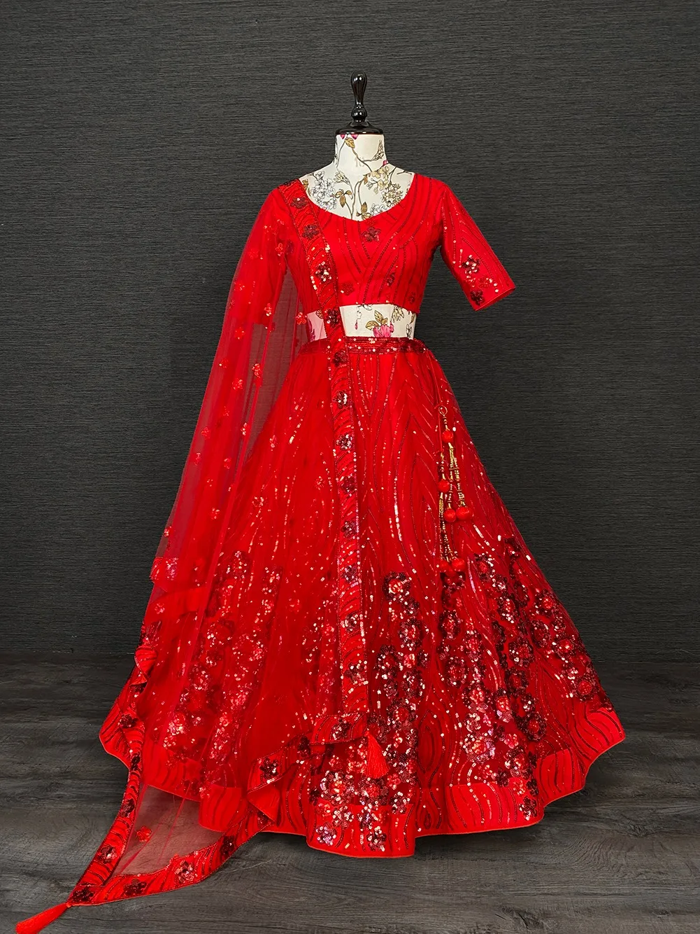 Attractive Modern Design Net Lehenga With Sequins Embroidery Work Blouse With Dupatta And