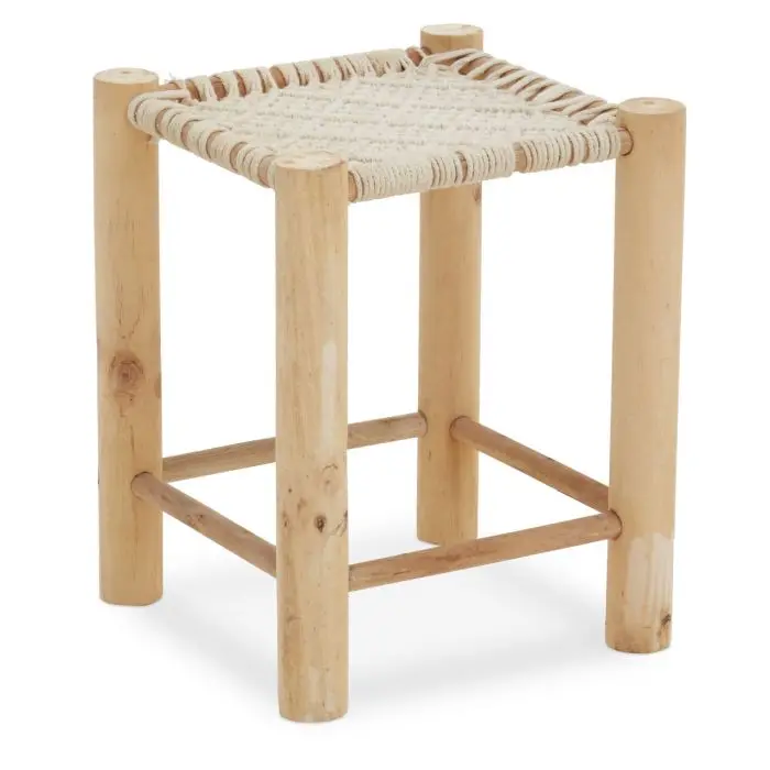 Designer Stool Northern Pine with Braided Paper String for Wedding and Living Room Furniture Taburete Bajo En Madera De Teca