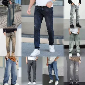 Custom Men's Slim Jean Work Pants Leisure Elastic Wear-Resistant Designer Brand Trousers Black Blue Straight Styles Washed Print