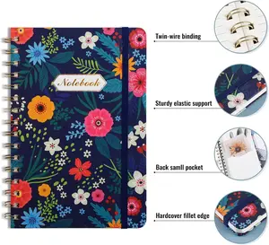 Custom Design Spiral Bound A5 Journal Diary Notebook for Business Students 60 Sheet Hardcover with PP Outer Cover and Pocket