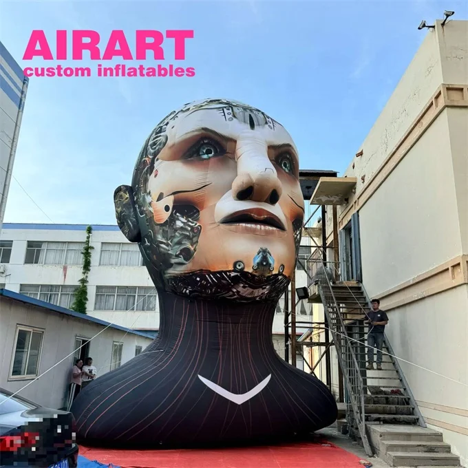 Simulation Inflatable AI Girl Model,lifelike Giant Inflatable Robot Woman Character Head for Music Festival square Display