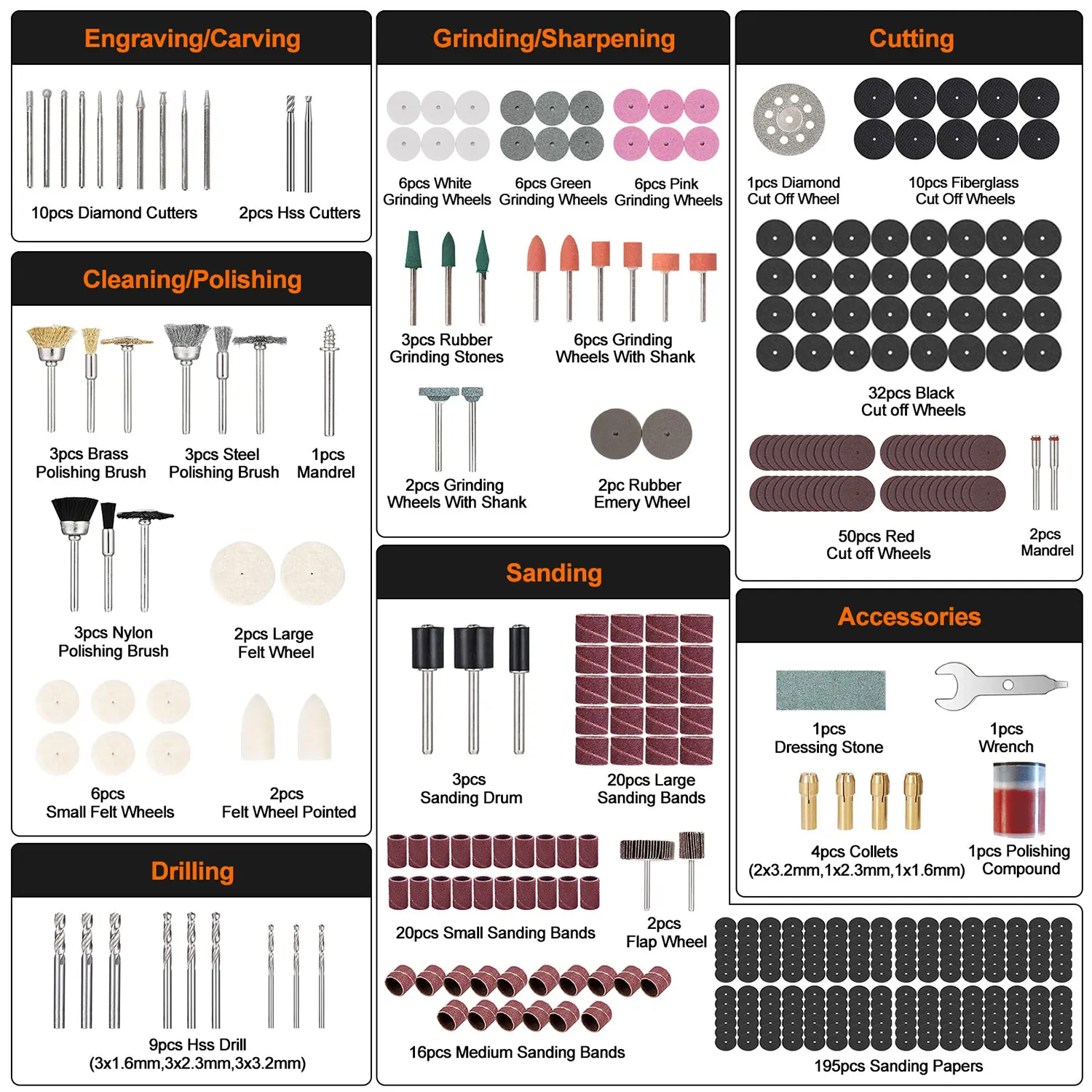 430pcs Grinding Polishing Drilling Kits Accessories For Mini Rotary