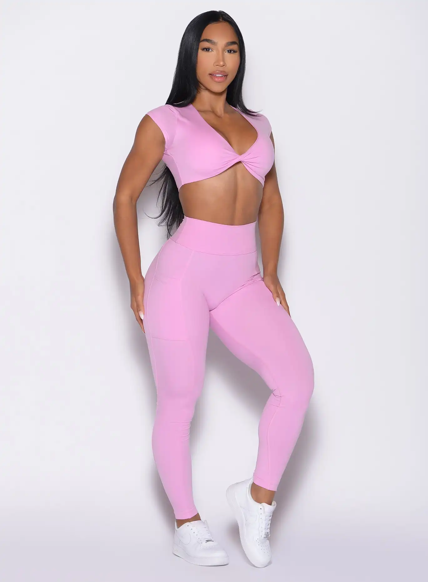 Latest Custom Pink Elastic Waist Define Leggings High Waist Active Wear Leggings Quick Dry And Breathable Gym Leggings For Women