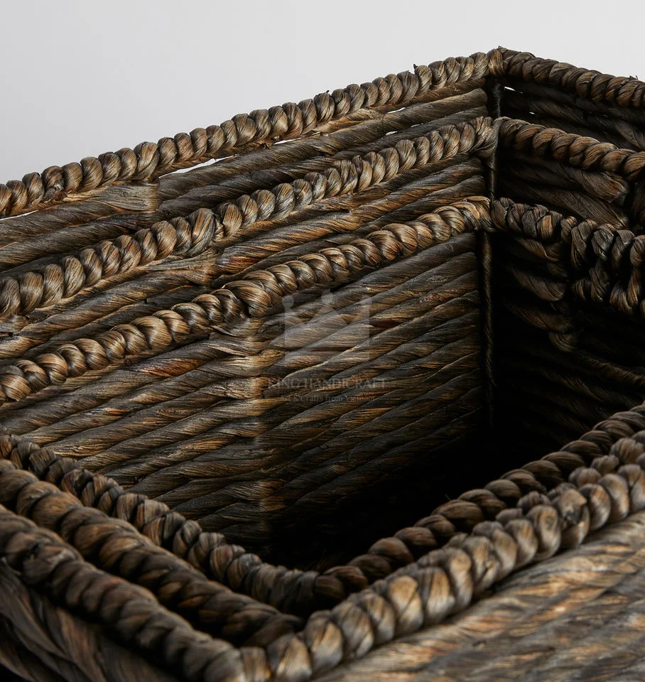 Water Hyacinth Rectangular Black Storage Basket With Lids Water