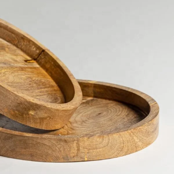 Vintage Style Acacia Rustic Wooden Serving Tray Round Wood Decorative